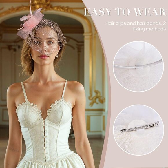 Fascinators Hats For Women Tea Party Hat Feather Headwear With Veils 9667